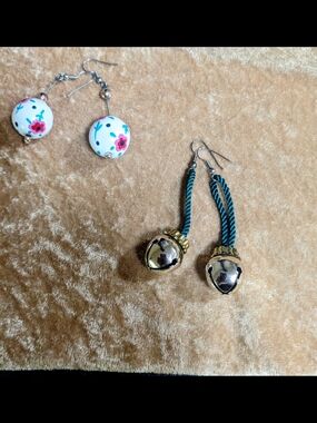 Green Rope and Gold Bell Drop Earrings - Women Jewelry